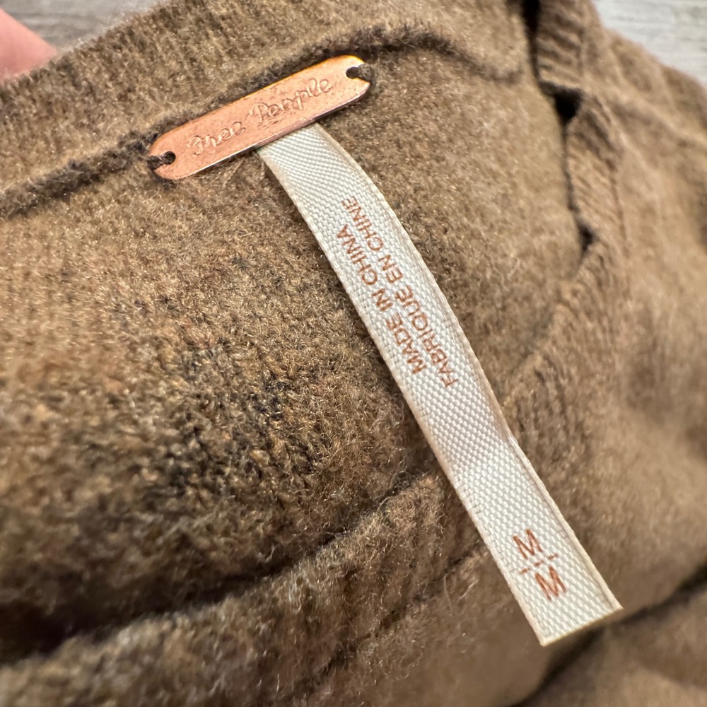 Free People Sweater Womens M Brown Wool Oversized Pullover Boho Cozy Cabincore - Picture 4 of 9